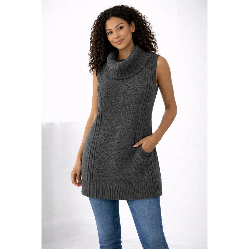 Belldini Sleeveless Knit Sweater Vest Cowl Neck Charcoal Gray Textured‎ Size M